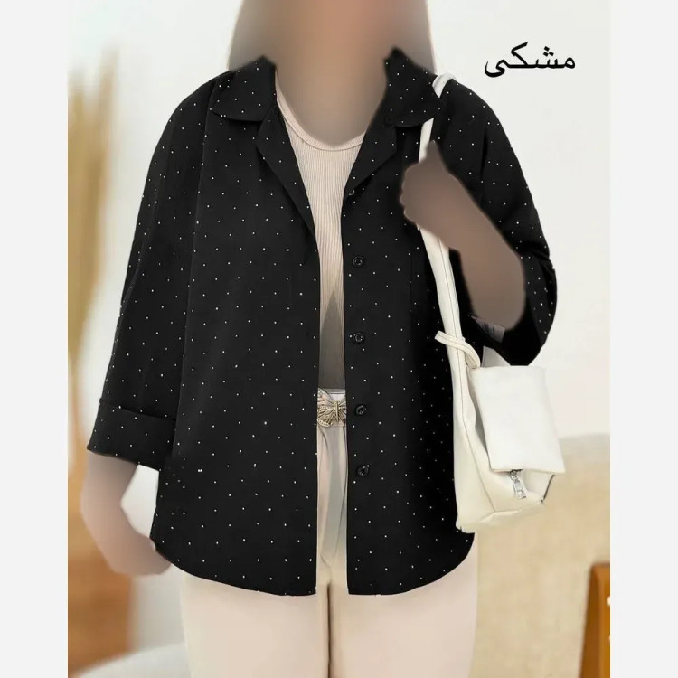 شومیز زنانه رستا جنس شانتون درجه یک نگیندار مشکی فری سایز 38 تا 46