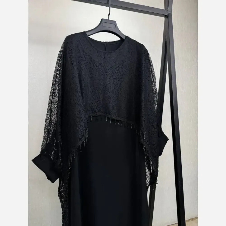 ست دوتیکه مجلسی زنانه مدل رویال سارافن بوگاتی با رویه دانتل مشکی سایز فری 38 تا 48