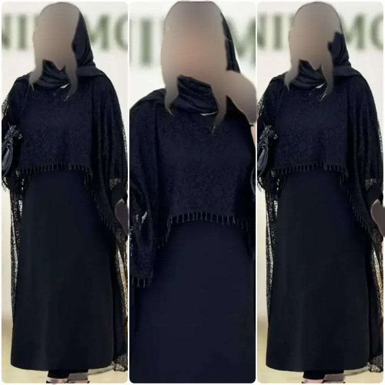 ست دوتیکه مجلسی زنانه مدل رویال سارافن بوگاتی با رویه دانتل مشکی سایز فری 38 تا 48