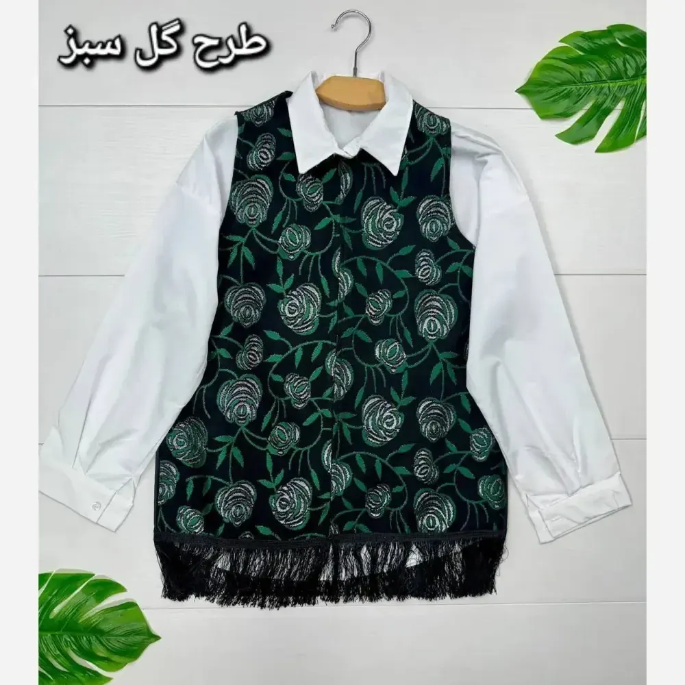 شومیز زنانه مدل ناردون جنس تافته و پرشین طرح گل سبز سایز فری 38 تا 46