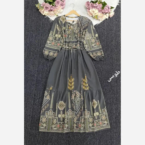 پیراهن ساحلی زنانه طرح کتیبه جنس بوگاتی فری سایز 38 تا 48