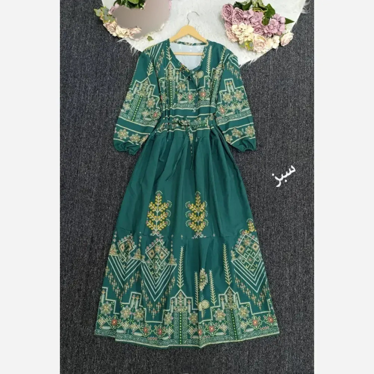 پیراهن ساحلی زنانه طرح کتیبه جنس بوگاتی فری سایز 38 تا 48