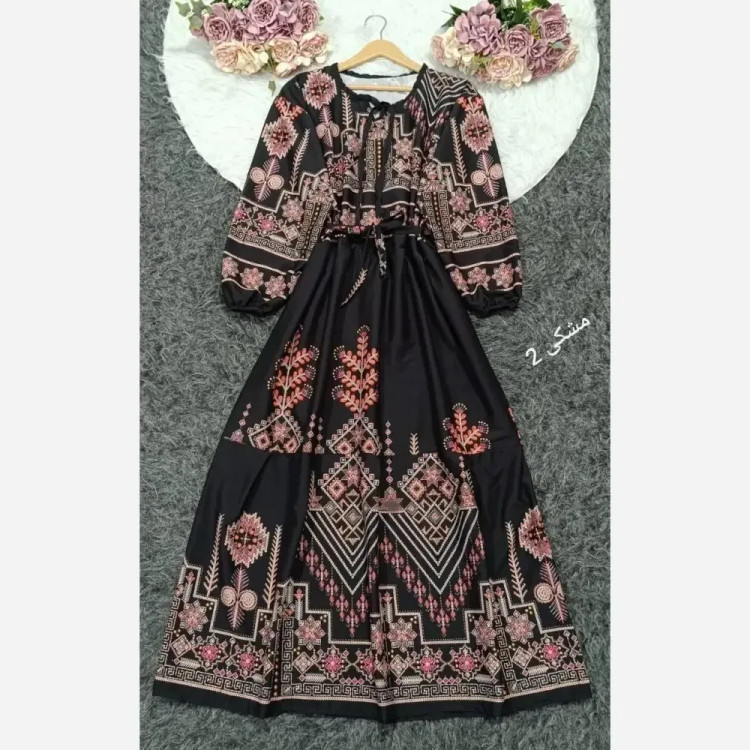 پیراهن ساحلی زنانه طرح کتیبه جنس بوگاتی فری سایز 38 تا 48
