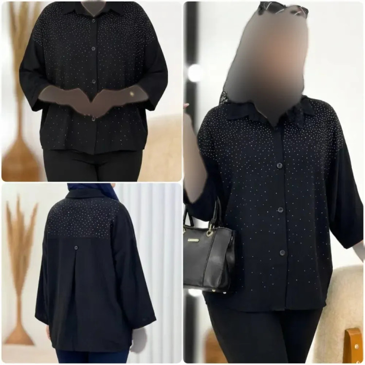 شومیز زنانه مدل رخشان جنس کریشه مشکی فری سایز 38 تا 48