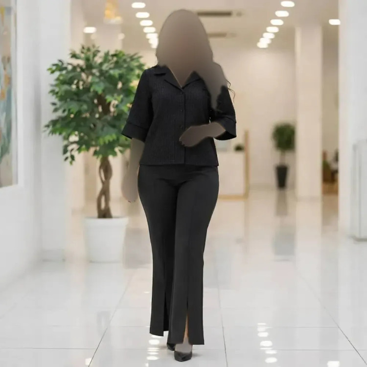 شومیز زنانه مشکی محرمی جنس حصیری شیشهای آستین سه ربع فری سایز