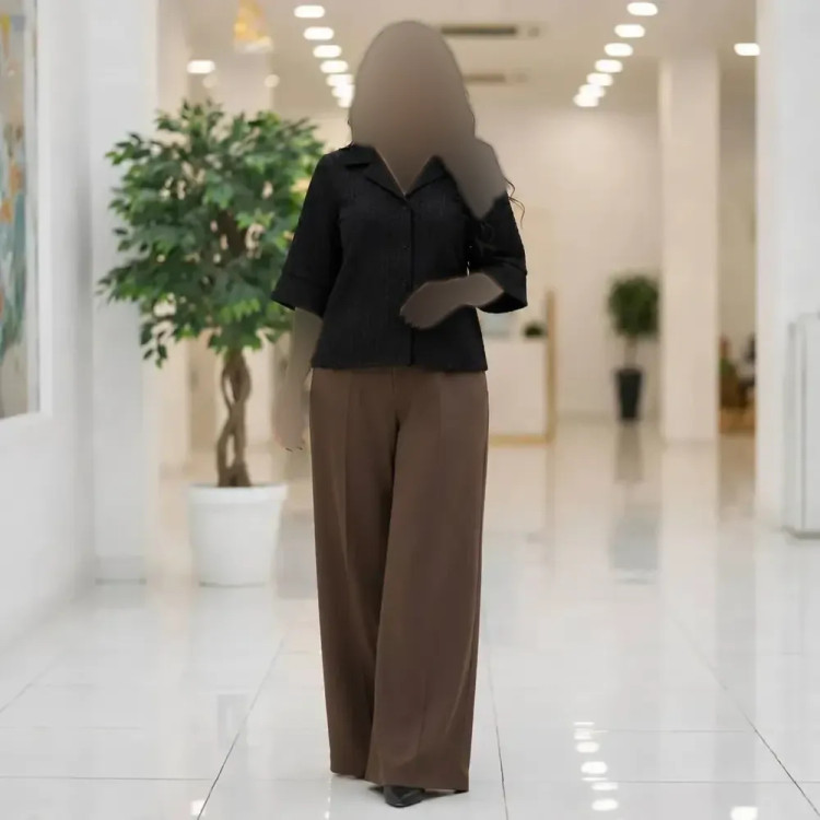 شومیز زنانه مشکی محرمی جنس حصیری شیشهای آستین سه ربع فری سایز