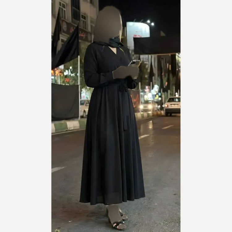 پیراهن زنانه بلند کرپ حریر شیفون مشکی فری سایز آستردار