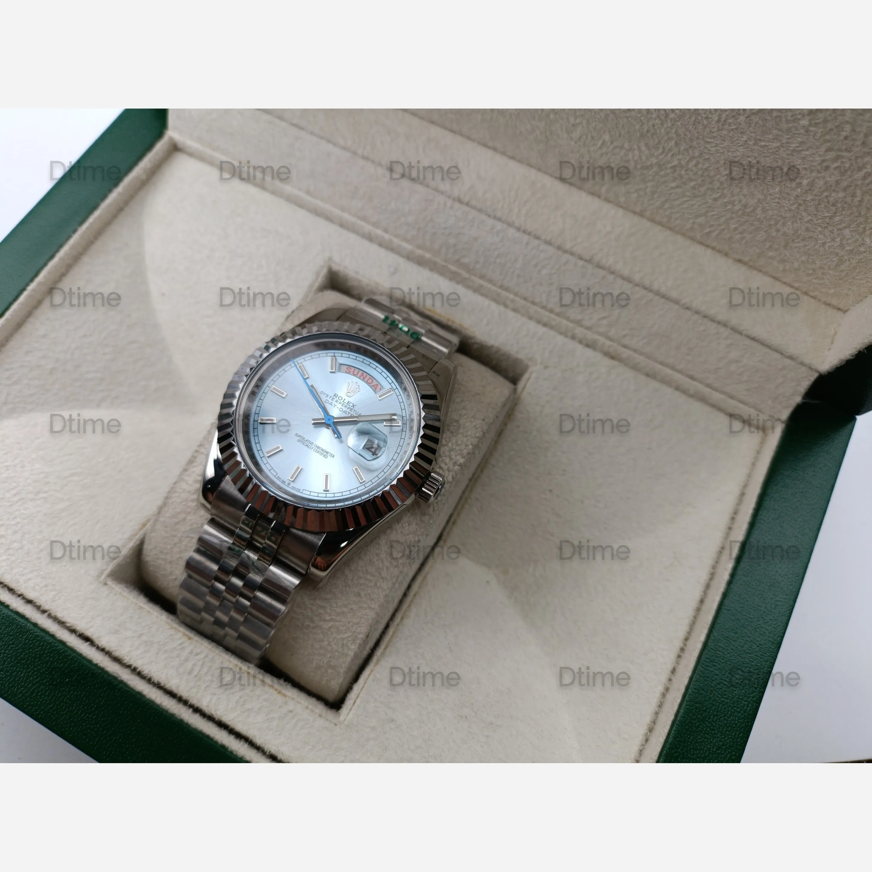 ساعت مچی مردانه رولکس دی دیت استیل صفحه آبی روشن با موتور ژاپن و تقویم