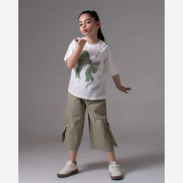 ست بلوز و شلوار دخترانه طرح پاپیون جنس پنبه و کتان سایز 40 تا 60
