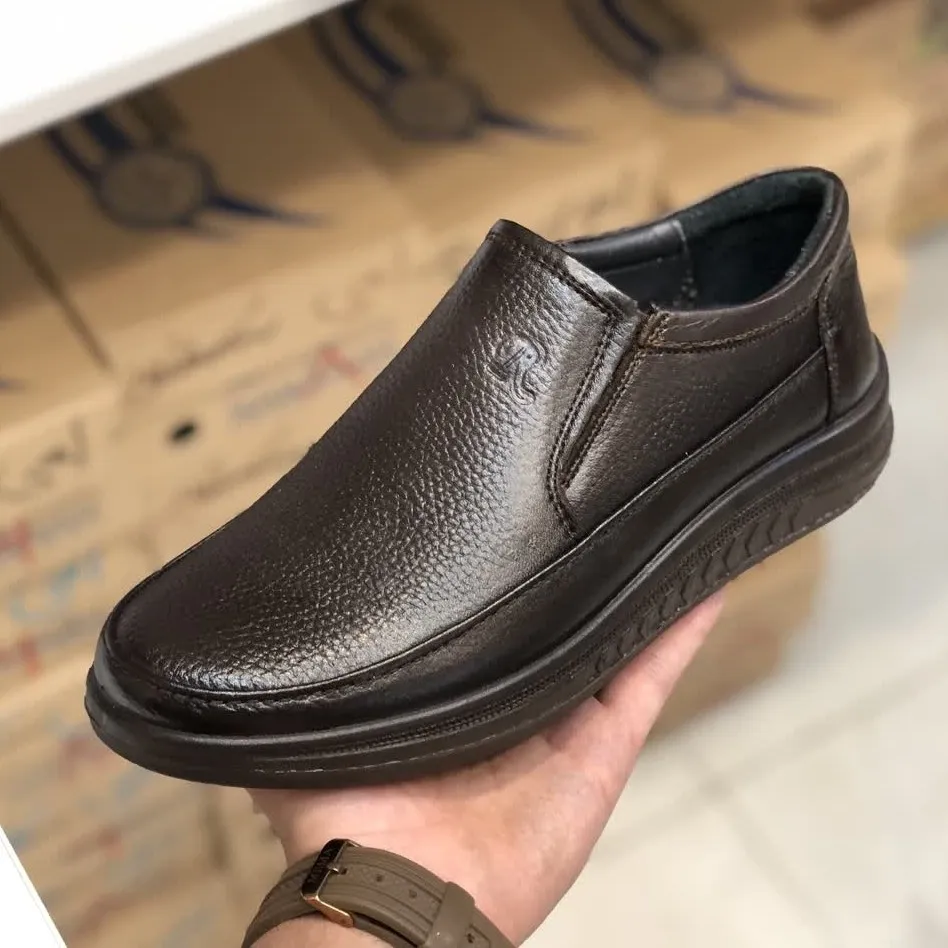 کفش چرم طبی مردانه رخشی مدل گالاس رنگ قهوه ای سوخته