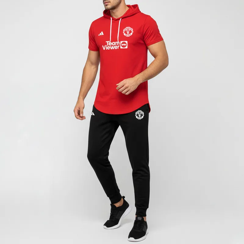 ست تی شرت و شلوار مردانه کلاهدار پنبه ای آستین کوتاه مدل man کد 1209