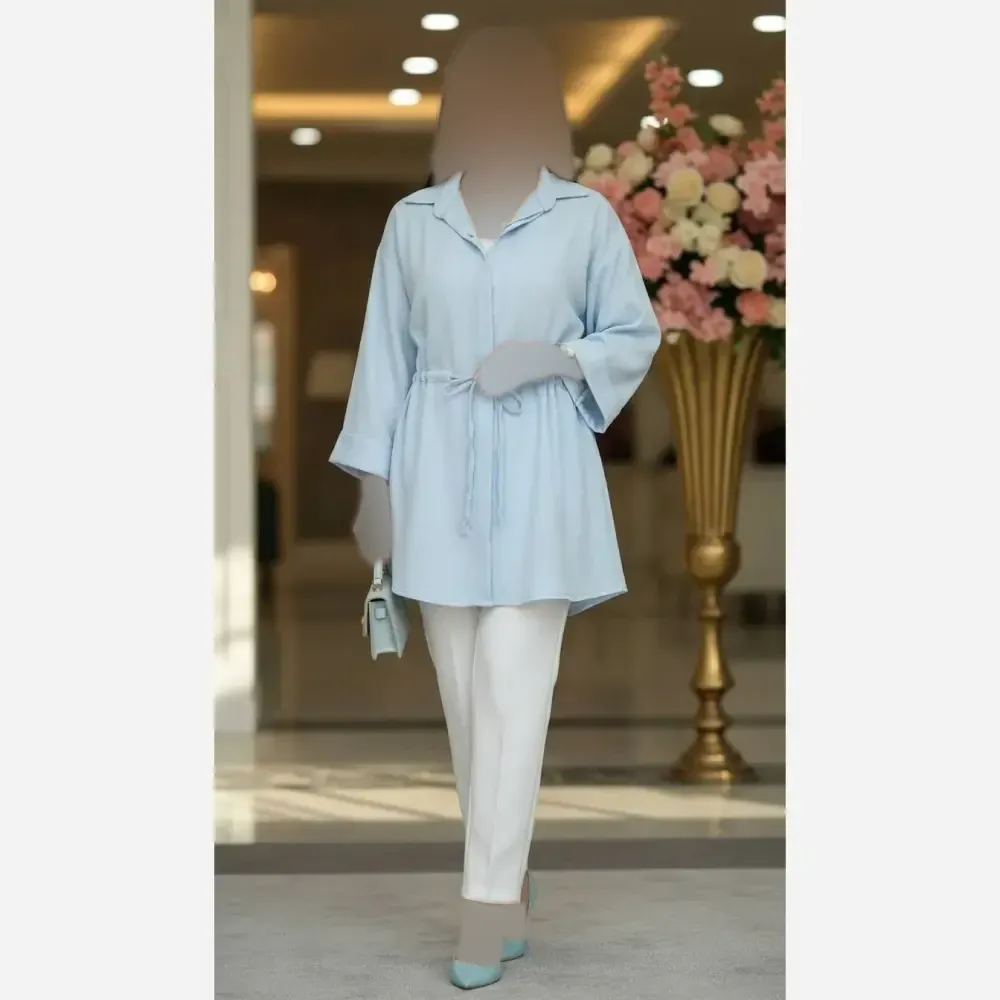 پیراهن بلند زنانه جنس جگوار کمربند دار رنگ سفید فری سایز تا 48
