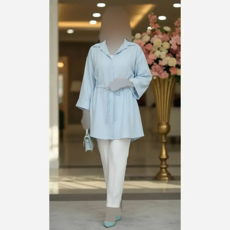 پیراهن بلند زنانه جنس جگوار کمربند دار رنگ سفید فری سایز تا 48