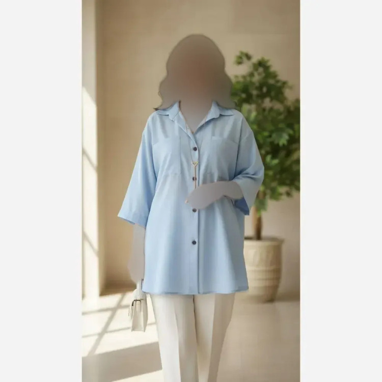 شومیز باکسی جیب دوبل داکرون زنانه سایزبزرگ رنگبندی متنوع قد 75