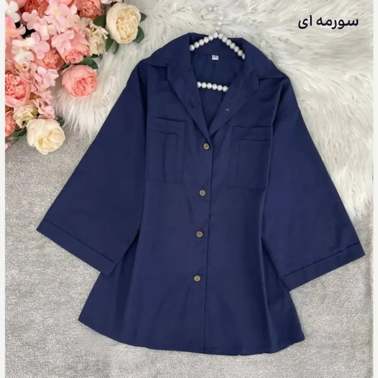 شومیز باکسی جیب دوبل داکرون زنانه سایزبزرگ رنگبندی متنوع قد 75