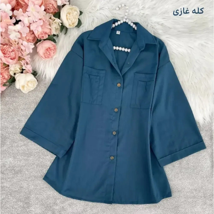 شومیز باکسی جیب دوبل داکرون زنانه سایزبزرگ رنگبندی متنوع قد 75
