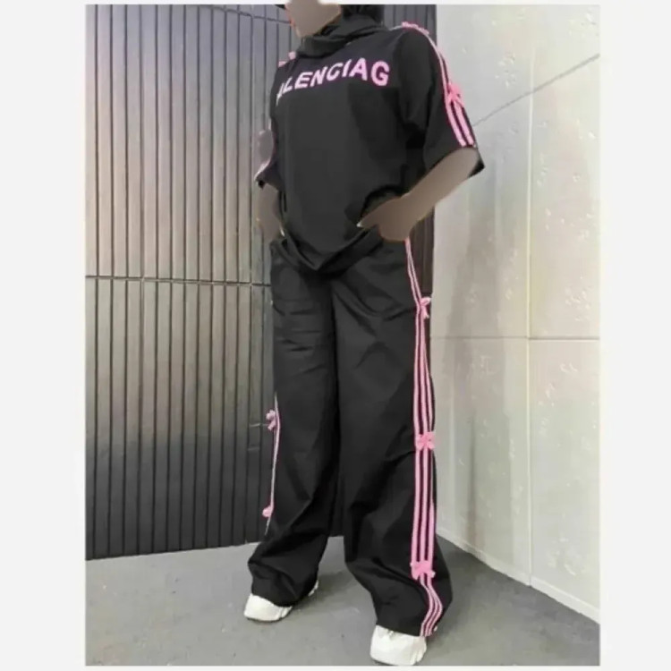 ست بالنسیاگا پاپیونی پنبه گلکسی مشکی صورتی فری38_48