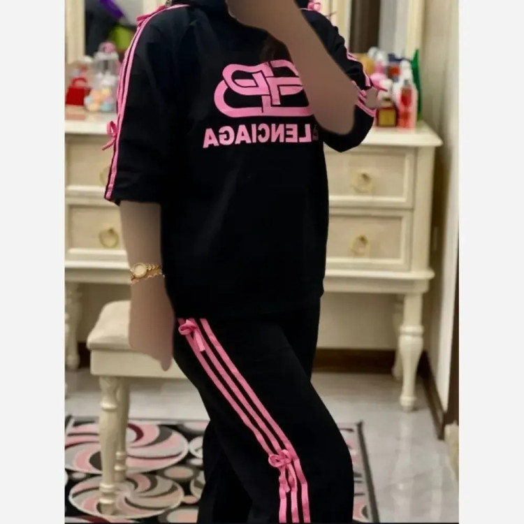 ست بالنسیاگا پاپیونی پنبه گلکسی مشکی صورتی فری38_48