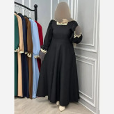 پیراهن زنانه یقه گیپور مدل شهرزاد رنگ مشکی فری سایز
