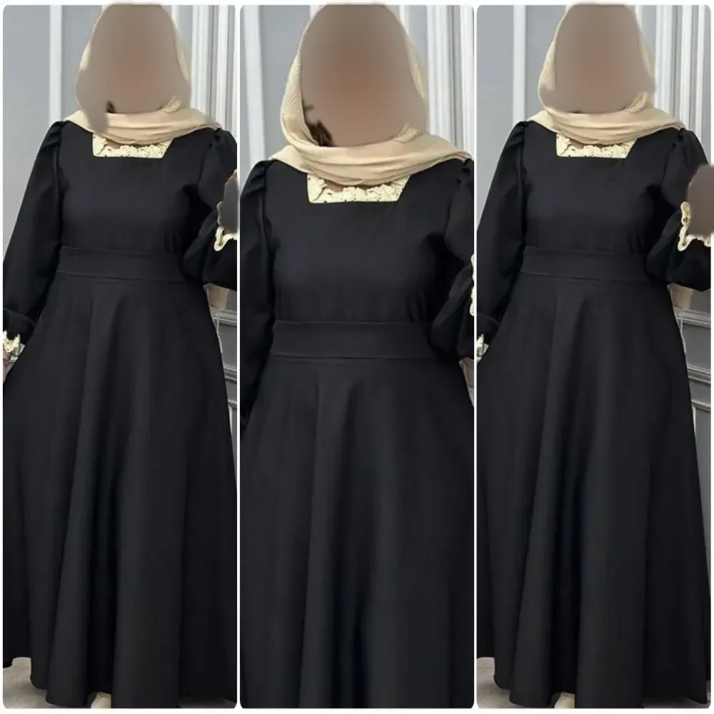 پیراهن زنانه یقه گیپور مدل شهرزاد رنگ مشکی فری سایز