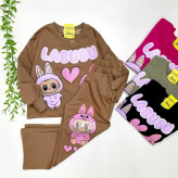 ست بلوز کراپ باکسی و شلوار بگ دخترانه جنس دورس دو نخ
