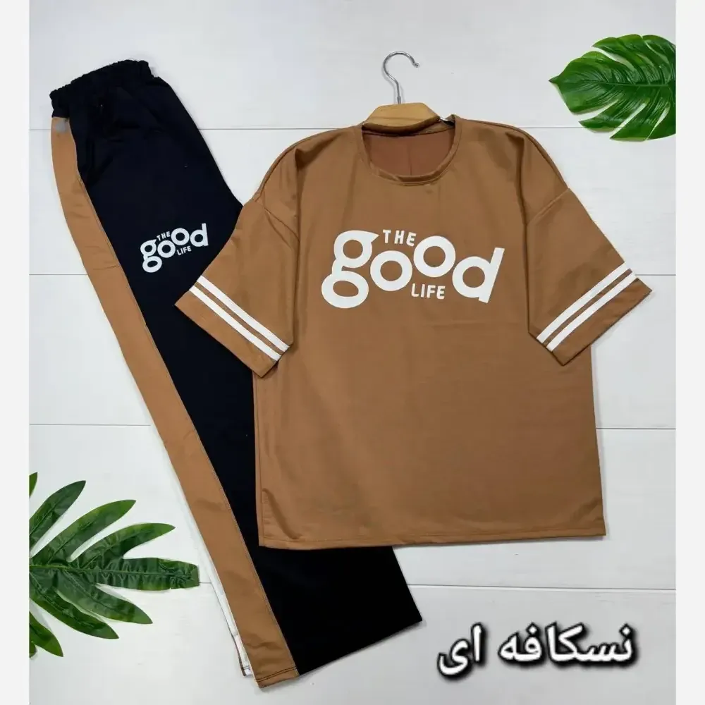 ست تیشرت و شلوار زنانه جنس پنبه گلکسی فری سایز 38 تا 46