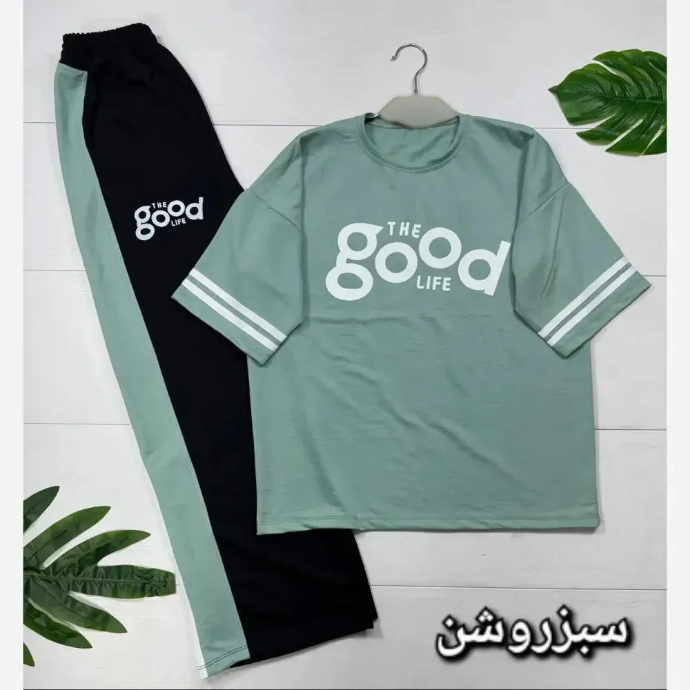 ست تیشرت و شلوار زنانه جنس پنبه گلکسی فری سایز 38 تا 46