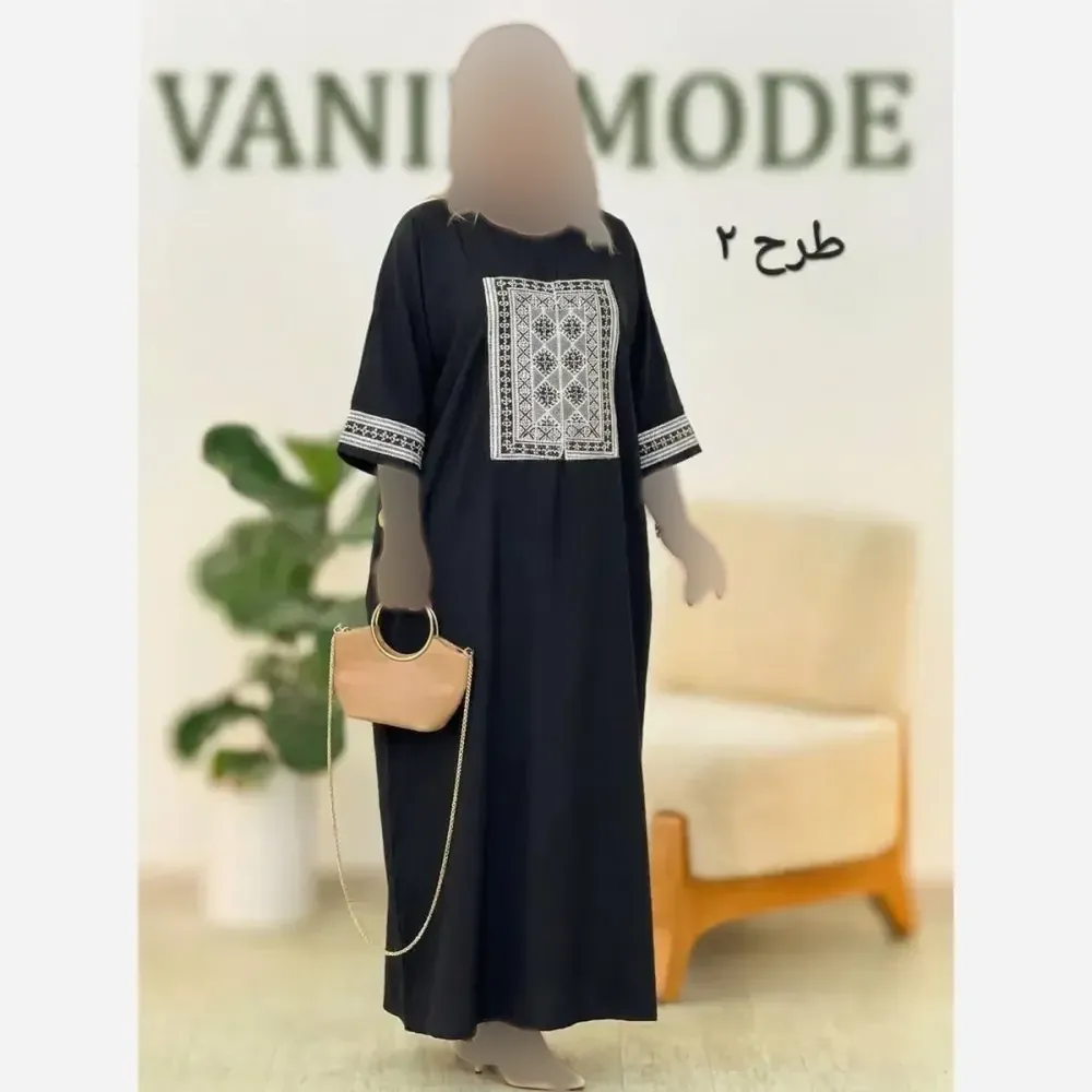 عبای زنانه مدل شیما جنس داکرون با خرجکار سوزن دوزی رنگ مشکی فری سایز