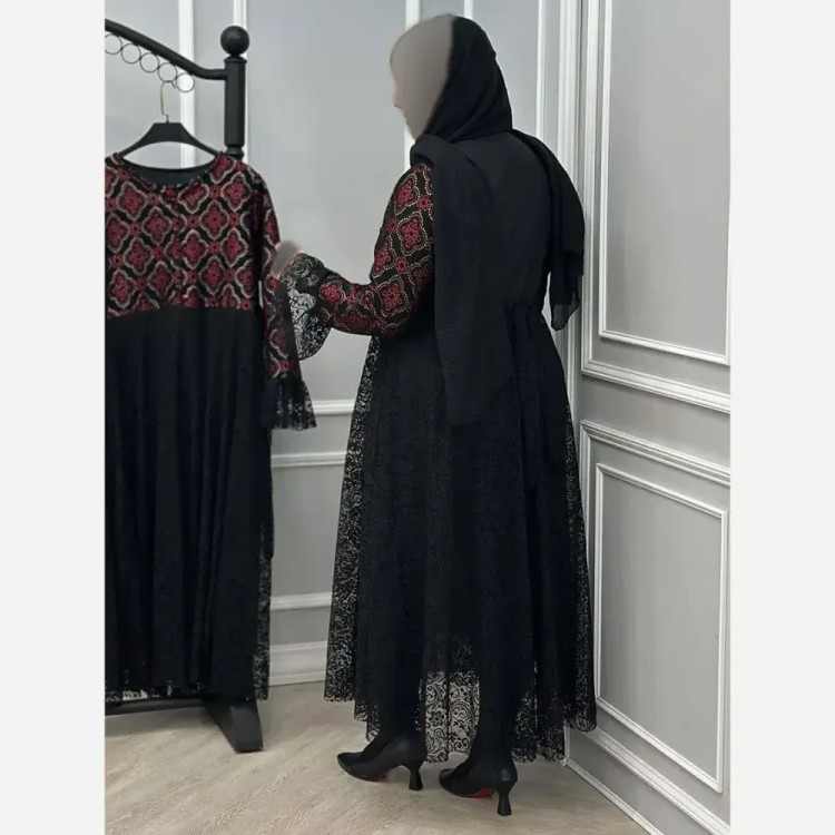 پیراهن زنانه مجلسی مدل فاخر جنس بالاتنه تافته و دامن دانتل فری سایز 38 تا 46