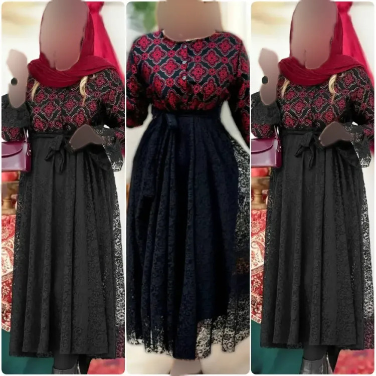 پیراهن زنانه مجلسی مدل فاخر جنس بالاتنه تافته و دامن دانتل فری سایز 38 تا 46
