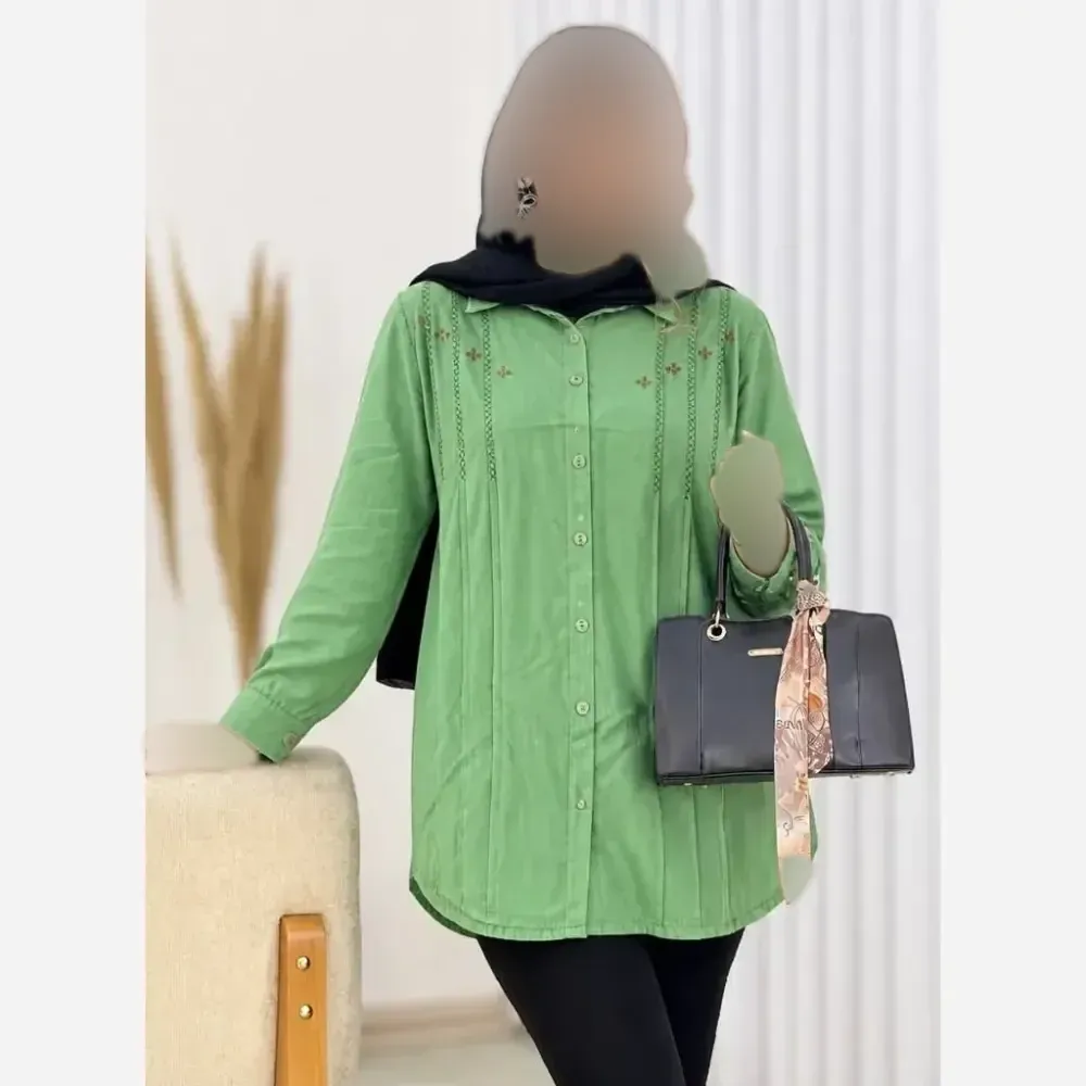 تونیک زنانه مدل ریحان جنس الیاف طبیعی رنگ سبز روشن سایز فری 36 تا 46