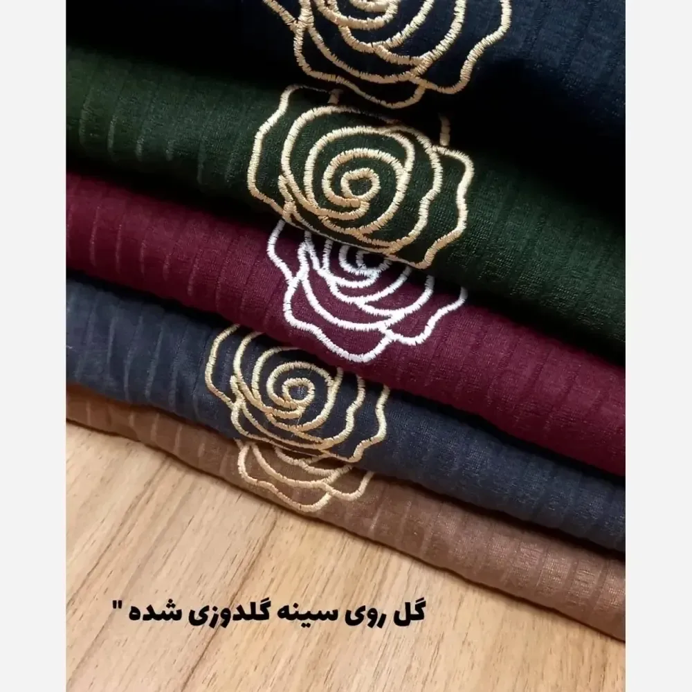ست تیشرت و شلوار زنانه طرح گیپور گلدوزی رز پنبه آکاردئونی فری سایز