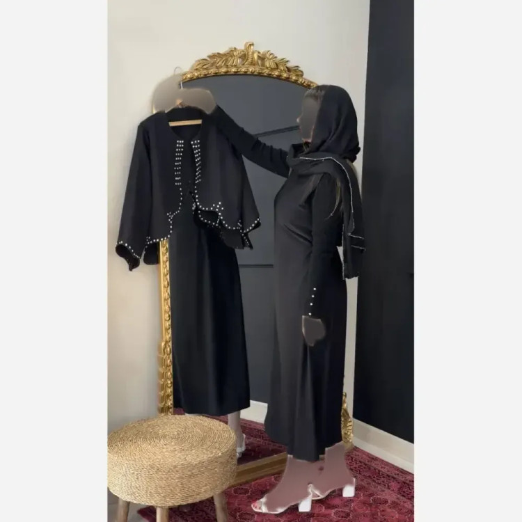 ست کت و سارافن زنانه جنس کرپ رنگ مشکی سایز فری 38 تا 46