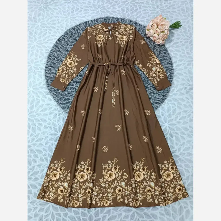 پیراهن زنانه یقه چین گلستان جنس سوپر سافت فری سایز