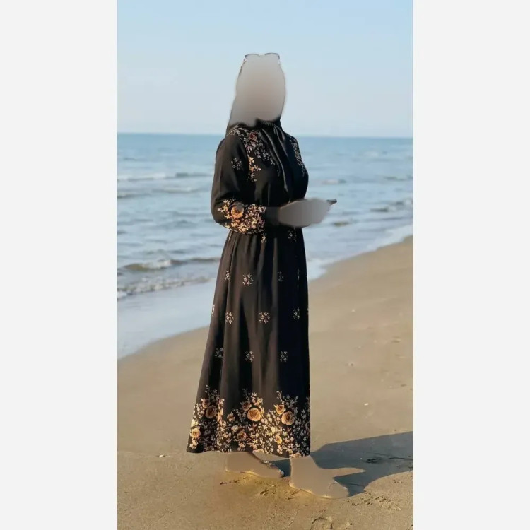 پیراهن زنانه یقه چین گلستان جنس سوپر سافت فری سایز