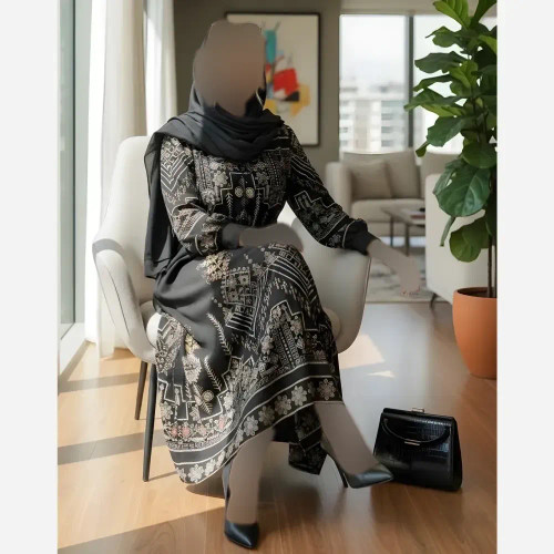 پیراهن سنتی زنانه یقه چین دار جنس بوگاتی فری سایز با کمربند