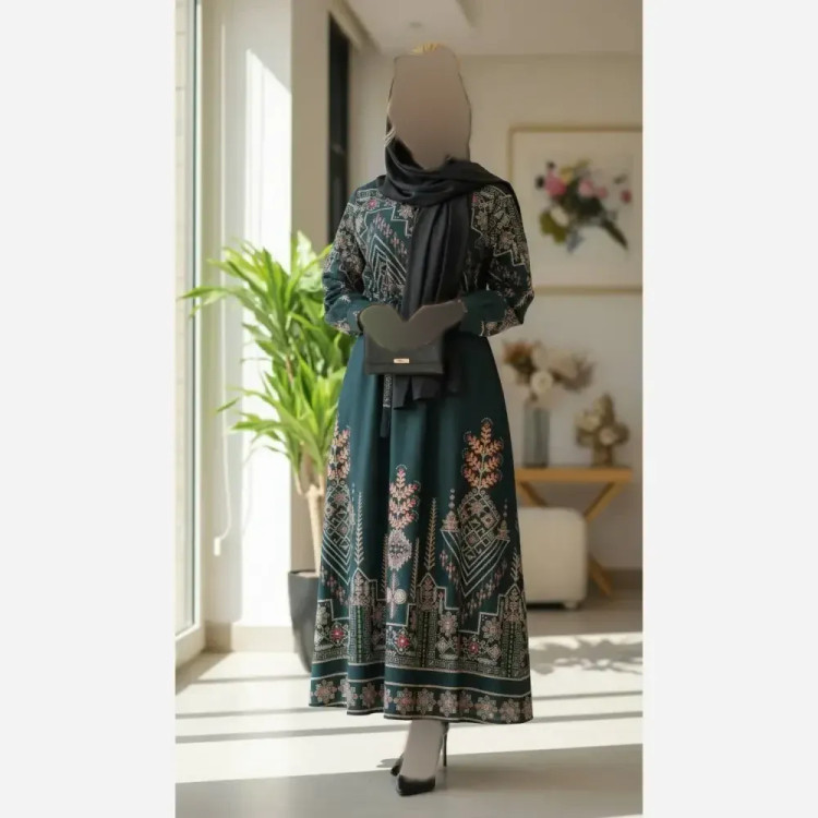 پیراهن سنتی زنانه یقه چین دار جنس بوگاتی فری سایز با کمربند