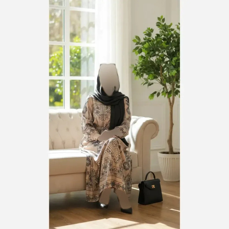 پیراهن سنتی زنانه یقه چین دار جنس بوگاتی فری سایز با کمربند