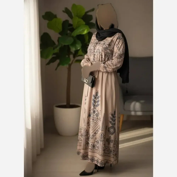 پیراهن سنتی زنانه یقه چین دار جنس بوگاتی فری سایز با کمربند