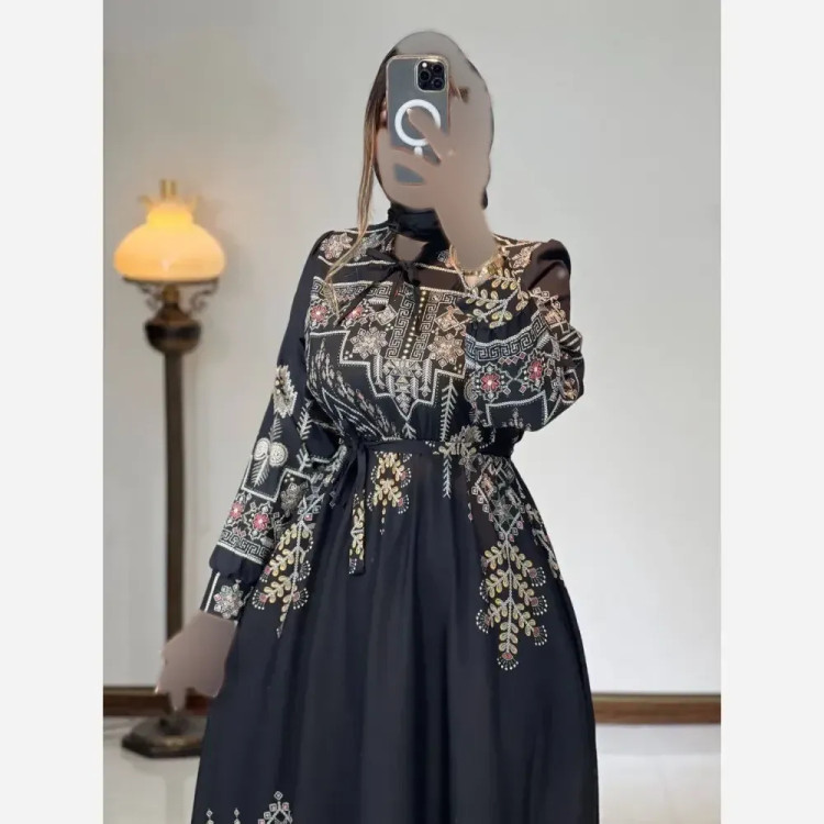 پیراهن سنتی زنانه یقه چین دار جنس بوگاتی فری سایز با کمربند