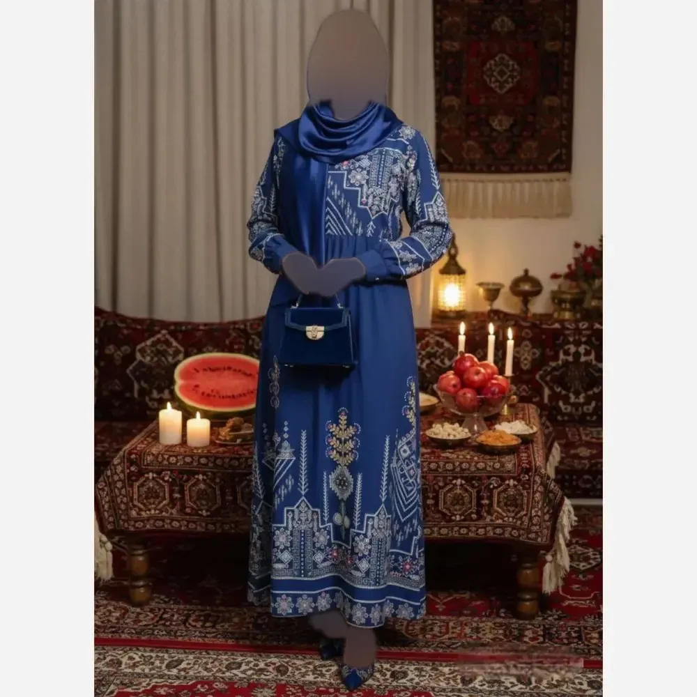 پیراهن سنتی زنانه یقه چین دار جنس بوگاتی فری سایز با کمربند