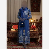 پیراهن سنتی زنانه یقه چین دار جنس بوگاتی فری سایز با کمربند