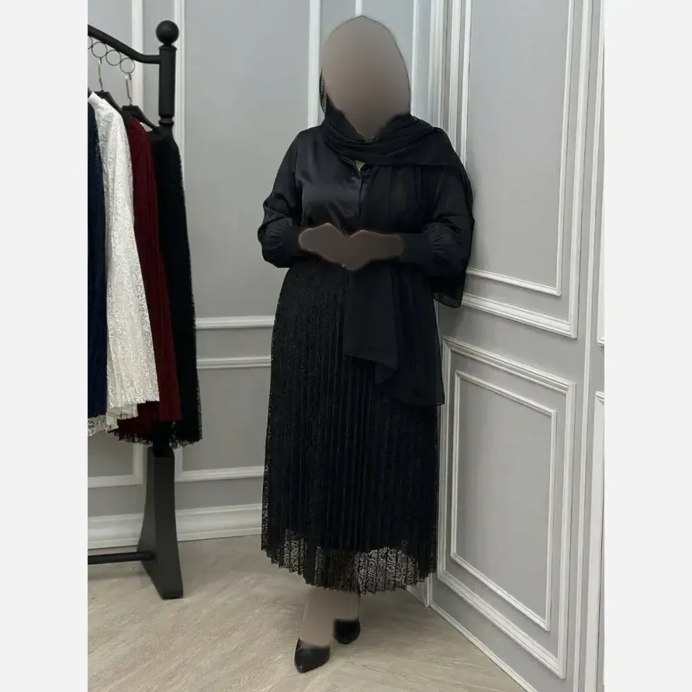 دامن گیپور زنانه مشکی آستردار قد 95 فری سایز 36 تا 46