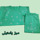 ست تیشرت و شلوار زنانه راحتی طرح قلب جنس نخ ویسکوز فول کش سایز 38 تا 48