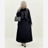 ست سه تیکه سارافون بوگاتی و جلیقه پولک دوزی مشکی زنانه فری سایز