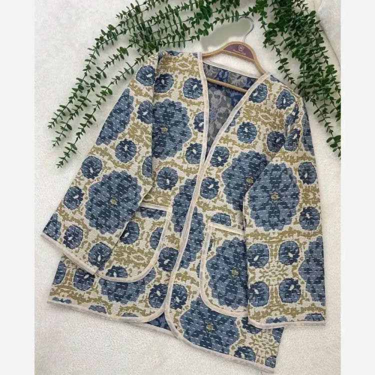 کت زنانه طرح گل جنس تافته فری سایز