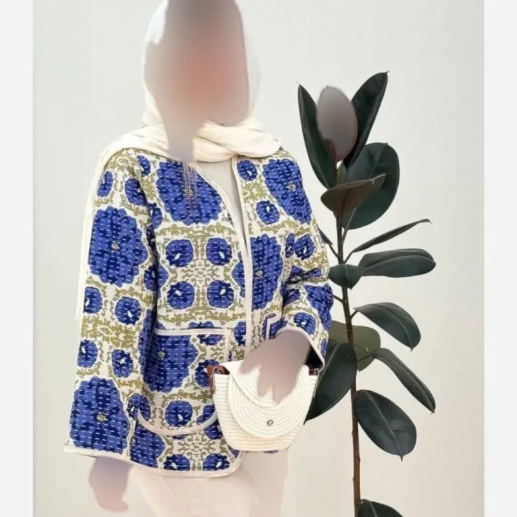 کت زنانه طرح گل جنس تافته فری سایز