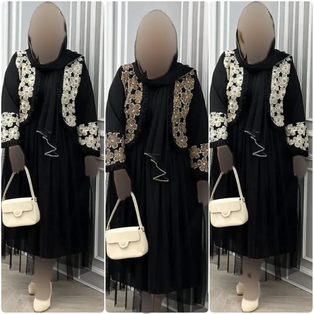 ست سه تیکه مجلسی زنانه مدل روناک شامل کت دامن و شال جنس مازراتی و تور