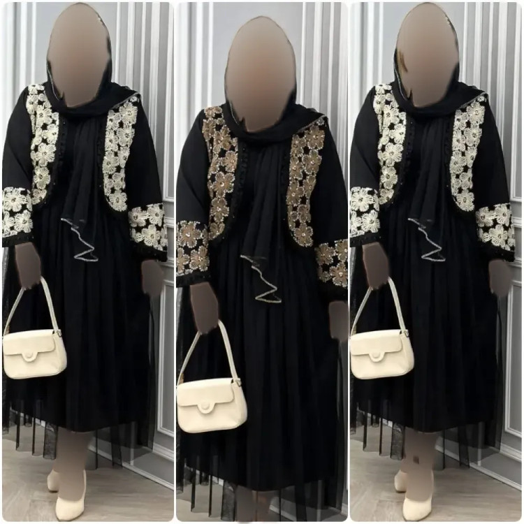ست سه تیکه مجلسی زنانه مدل روناک شامل کت دامن و شال جنس مازراتی و تور