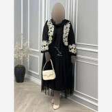 ست سه تیکه مجلسی زنانه مدل روناک شامل کت دامن و شال جنس مازراتی و تور